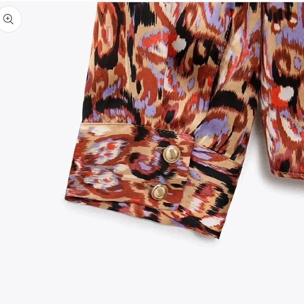 ZARA FLOWY PRINTED SATIN EFFECT BLOUSE - Picture 8 of 9